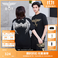 BOY LONDON【金翼鎖鏈】夏季短袖情侶款翅膀燙金潮牌圓領(lǐng)T恤N01918 黑印銀N01918 經(jīng)典升級(jí) S