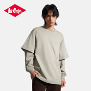Lee Cooper孟子義代言純棉衛(wèi)衣男春秋長(zhǎng)袖休閑高級(jí)感寬松假兩件套頭長(zhǎng)袖T恤 卡其色 L
