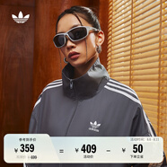 adidas情侶款復(fù)古風(fēng)梭織立領(lǐng)夾克外套男女阿迪達斯官方三葉草 深灰 L