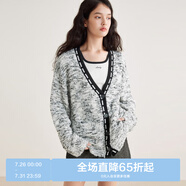 樂(lè)町黑白波點(diǎn)針織開(kāi)衫女20V領(lǐng)寬松版型復(fù)古毛衣外套 黑白波點(diǎn)（現(xiàn)貨） S
