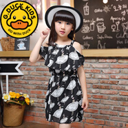 G.DUCKKIDS童裝女童雪紡吊帶裙2024夏裝新款兒童連衣裙女孩韓版公主裙秋季 雪紡裙 美女黑色 140 130身高選