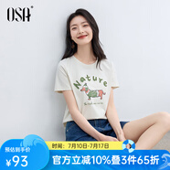 歐莎休閑慵懶印花T恤短袖女2025夏季新款顯瘦棉質(zhì)寬松圓領(lǐng)上衣 灰白 S
