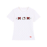 以純（YISHion）小眾露肩kitty貓印花波點(diǎn)短袖T恤女夏季顯瘦半身裙紅色短裙兩件套 圓領(lǐng)版上衣 S