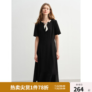 獨(dú)束大碼女裝2025夏新款波點(diǎn)飄帶連衣裙微胖收腰赫本風(fēng)氣質(zhì)小黑裙 烏梅黑-長(zhǎng)款 2XL （尺碼：4）