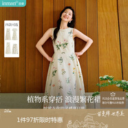 茵曼（INMAN）夏季植物碎花印花女裝無袖連衣裙百搭寬松花苞長裙子 杏色 M