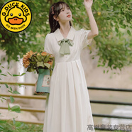 G.DUCKKIDS仙氣娃娃領(lǐng)連衣裙夏裝13胖女孩15歲初高中學(xué)生寬松甜美小清新裙子 綠領(lǐng)帶 185 2XL