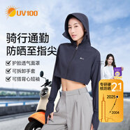 UV100臺灣UV100短款防曬衣女夏輕薄修身護臉?lè )罆穹?5517暗夜黑L