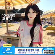駱駝純棉T恤女2025春夏休閑簡約三條杠微寬松純棉短袖上衣男 N056A，無際白/櫻桃粉 ，中性【微寬版】 M