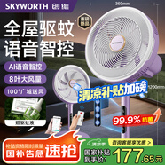 創(chuàng)維電風(fēng)扇驅(qū)蚊語音落地扇大風(fēng)量搖頭八葉柔風(fēng)立式風(fēng)扇大風(fēng)力遙控定時99.9%抗菌2025新款Q542香芋紫