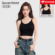 SECRET WORLD【新品】2025年新款蕾絲長短款吊帶帶胸墊女士夏季背心女甜妹 生巧黑【露臍】_【細膩不磨人】 M _90-110斤