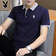 花花公子（PLAYBOY）短袖T恤男商務(wù)休閑保羅衫夏季POLO領(lǐng)上衣中青年修身透氣純色 T125寶藍(lán)色 L (115-130斤)