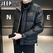 JEEP SPIRIT吉普鴨絨羽絨服男士短款冬季2025新款痞帥高級感韓版立領(lǐng)加厚外套 黑色（現貨 當天發(fā)） 3XL 建議體重150-165斤