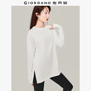 佐丹奴T恤女秋季慵懶風(fēng)純棉純色打底衫寬松開叉長(zhǎng)袖t恤女05322795
