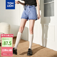 唐獅（TonLion）2023牛仔短褲女高腰多扣小開叉 中牛仔藍(lán) 27 