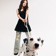 NO ONE ELSE純色吊帶連衣裙女士2025夏季新款網(wǎng)紗拼接背心短裙子 黑色 S