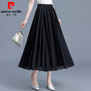 皮爾卡丹（pierre cardin）中國(guó)風(fēng)雪紡半身裙女夏季中長(zhǎng)款2025新款高腰百褶大擺垂感a字裙子 黑色 XH6151 均碼 (建議90-145斤左右)