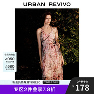 UR2025夏季新款女裝波嬉風(fēng)碎花褶皺收腰掛脖連衣裙UWH750035 水粉印花 S
