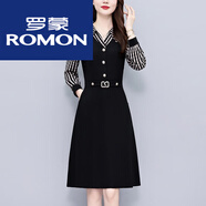 羅蒙時(shí)尚洋氣修身連衣裙女2025春秋新款媽l媽裝大I碼女裝長(cháng)袖顯瘦裙子 黑色 5XL