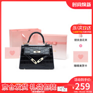 viney包包女包牛皮凱莉包品牌斜挎包輕奢生日禮物送女友老婆 黑色【奧斯汀定制禮盒】單肩包