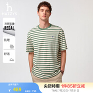 哈吉斯（HAZZYS）男裝 夏季【張晚意明星同款】PHIZ純棉上衣條紋短袖T恤男 茶綠色OG L （175/96A 48） 寬松版