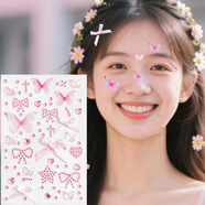 演唱會貼鉆臉部化妝貼眼妝亮鉆淚痣鉆唇眉貼釘舞臺妝蝴蝶浮雕貼紙 粉色蝴蝶結(jié)背膠貼【1張】