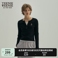 Teenie Weenie小熊長(zhǎng)袖T恤女春夏設(shè)計(jì)款小熊刺繡外穿打底衫上衣女 B-黑色 XL