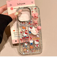 小莓介閃鉆邊框滿屏kt貓五角星星適用iPhone16promax手機殼蘋果15pro可愛小眾14輕奢13少女12p全包保護套 邊鉆滿屏凱蒂貓頭像+粉愛心扣KT掛件 iPhone 16 Pro Max