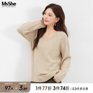 MsShe【V領(lǐng)&圓領(lǐng)】大碼女裝春裝胖mm仿兔絨紗寬松毛衣 【V領(lǐng)】燕麥色現(xiàn)貨 4XL