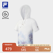 FILA 斐樂(lè )官方女裝針織短袖衫2025夏新款健身運動(dòng)暈染寬松連帽T恤 玉石白-WT 2XL 180/96A/XXL