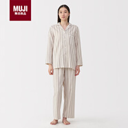 無(wú)印良品（MUJI）女式 無(wú)側縫雙層紗織 睡衣 家居服套裝  淡黃色條紋5A M