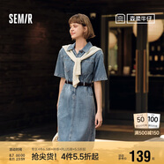 森馬（Semir）[森柔牛仔]牛仔連衣裙女夏工裝風(fēng)收腰港風(fēng)中長裙103324114001