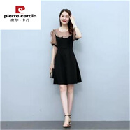 皮爾卡丹（pierre cardin）胖妹妹韓版雪紡荷葉邊拼接減齡小黑裙夏新款大碼女時(shí)尚顯瘦連衣裙 黑色 今年流行的輕奢品牌 M 建議90-105斤