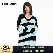 金羽杰洋氣橫條紋寬松針織衫女中長款春秋季新款女裝罩衫上衣S241SW126Y
