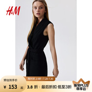 H&M女裝連衣裙2025夏季新款無(wú)袖通勤商務(wù)亞麻混紡西裝裙1212380 黑色006 XS 155/80