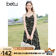 百圖betu女裝春夏新款印花連衣裙顯瘦可調(diào)節(jié)吊帶連衣裙女2403T99 黑色 M