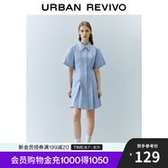 UR夏季新款女裝通勤風(fēng)壓褶修身短袖棉質(zhì)連衣裙UWU740075 淺紫藍(lán) XS