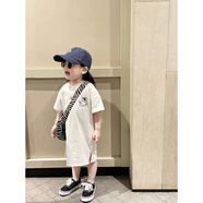 冉旻純韓國(guó)女童短袖T恤純棉連衣裙夏裝女寶寶1-3歲中小童圓領(lǐng)中長(zhǎng)T裙子 白色 100 cm