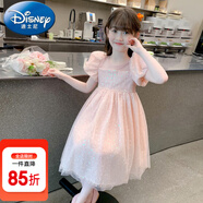 迪士尼（Disney）童裝女童連衣裙夏季24新款兒童裙子洋氣女大童公主裙時尚女孩衣服 粉色-aikqiki 130 適合120-130cm年齡7-8歲