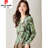 皮爾卡丹（pierre cardin）2025春季新款碎花小香風長t袖網(wǎng)紗恤衫女上衣洋氣小衫襯衫打底衫 綠色碎花 M 85-105