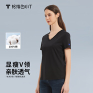 拇指白小T 【斷碼清倉】男士短袖t恤男短袖純棉衣服打底衫易打理上衣 【水光V領】黑色女款 M