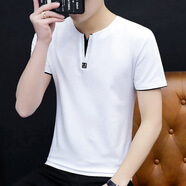 金盾（KIN DON）2025新款夏季男生短袖T恤純色V領(lǐng)男士打底衫休閑棉T 白 M