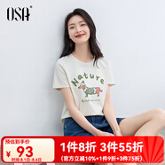 歐莎休閑慵懶印花T恤短袖女2025夏季新款顯瘦棉質(zhì)寬松圓領(lǐng)上衣 灰白 S