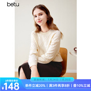百圖betu女裝冬新款毛衣圓領(lǐng)落肩長袖棱形格紋寬松毛衣女2311T81 杏色 XS
