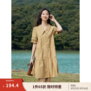 茵曼（INMAN）2025夏女新款田園娃娃裙切爾西領(lǐng)泡泡袖A字連衣裙 深褐色 -18525990 L