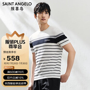 報喜鳥（SAINT ANGELO）輕柔紗圓領(lǐng)短袖T恤男士時尚休閑直筒上衣EST241903U白48