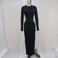 GABALMANIA歐美女裝2025秋冬拼色修身長(cháng)袖連衣裙 黑色 S