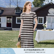 香影流蘇條紋黑色t恤女短袖2025夏裝新款寬松休閑風(fēng)正肩圓領(lǐng)上衣 黑色L85S798 連衣裙 M 160/84A/95-110斤
