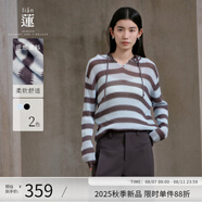阿依蓮針織衫女薄款秋季2025新款洋氣休閑條紋連帽毛衣寬松顯瘦上衣外搭 冰融藍(lán) S