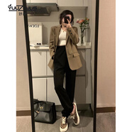 YUUZYUUS妤遇品牌女裝小西裝外套女2023年春秋新款韓版時尚職業(yè)通勤顯 咖色 XL