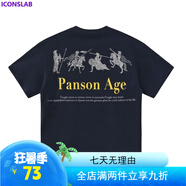 ICONS Lab300G重磅美式斯巴達(dá)時(shí)代印花潮牌圓領(lǐng)情侶短袖T恤男女t恤 騎士金Panson-藏青色【普通260g】 S  【建議70-90斤】